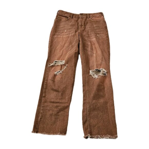 Anthropologie Pilcro Jeans 28 Rusty Brown Vintage Straight Distressed Raw Hem - Picture 1 of 11